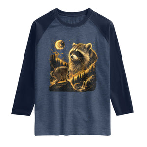 Jimothy Raccoon Howling at The Moon Parody 90s Retro Raglan Shirt