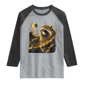 Jimothy Raccoon Howling at The Moon Parody 90s Retro Raglan Shirt
