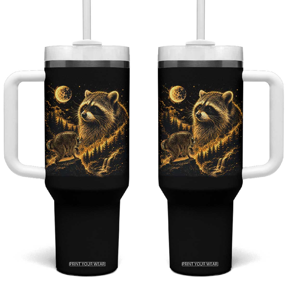 Jimothy Raccoon Howling at The Moon Parody 90s Retro Tumbler With Handle