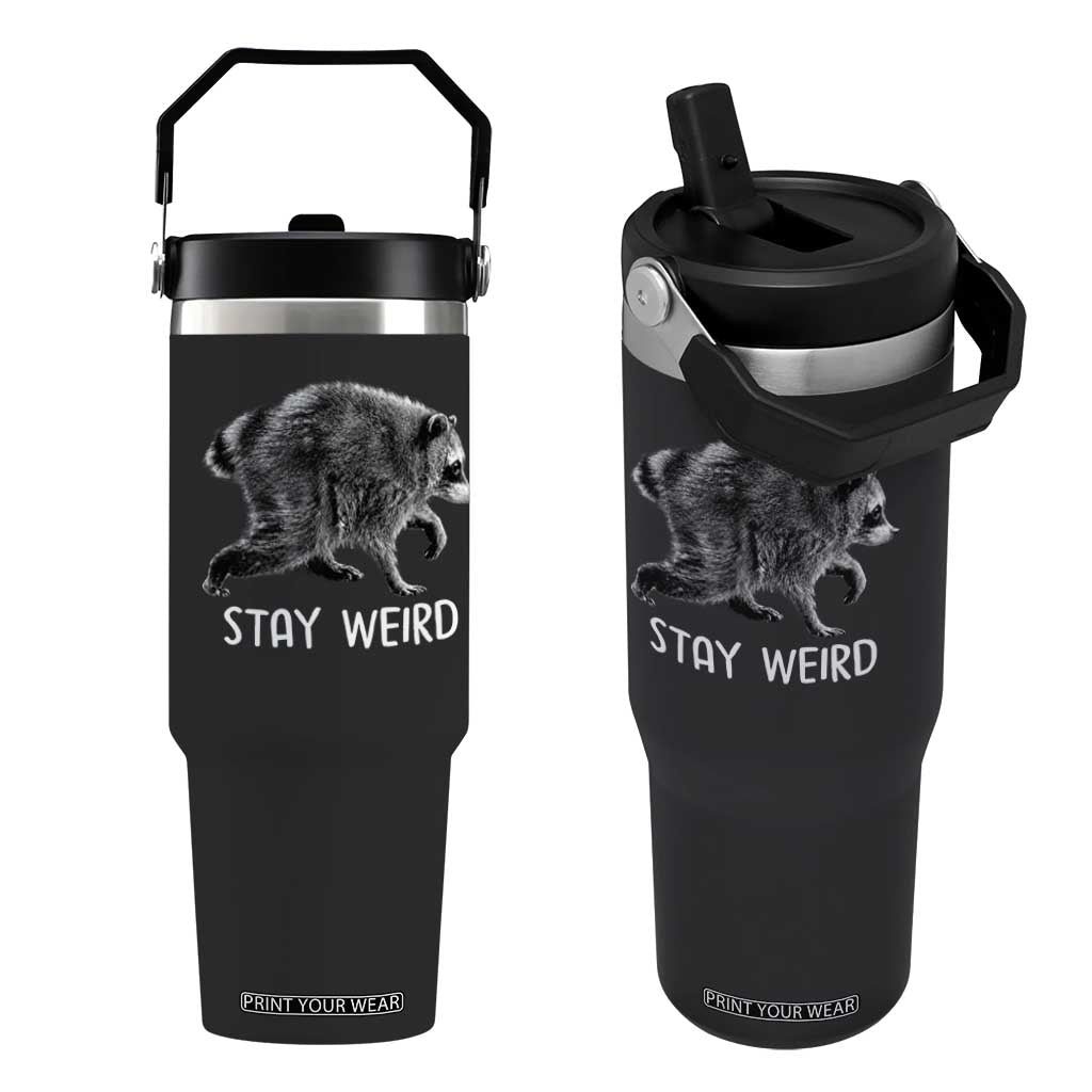 Jimothy the Raccoon Funny Stay Weird Flip Straw Tumbler Seattle Short Spine Trash Panda TS11 One Size: 30 oz Black Print Your Wear