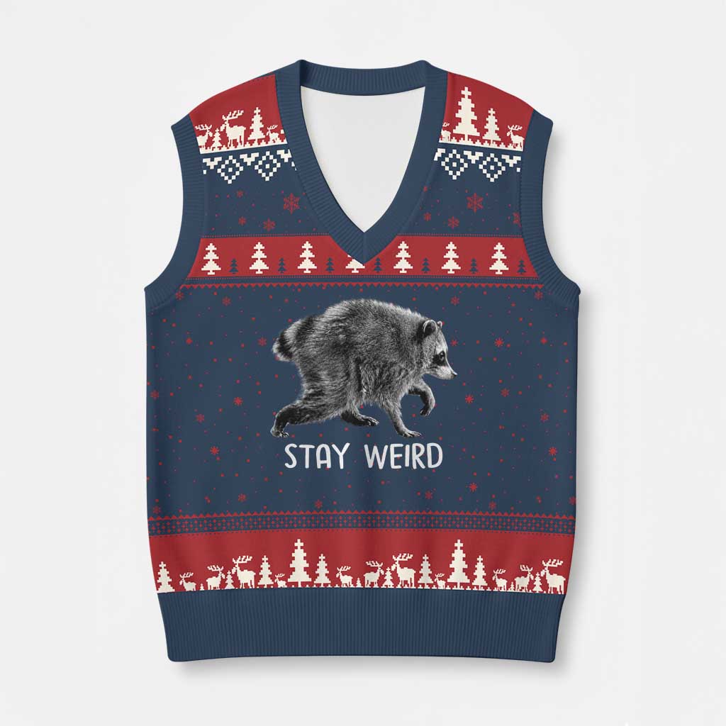 Jimothy the Raccoon Funny Stay Weird V-Neck Knit Sweater Vest Seattle Short Spine Trash Panda TS11 Navy Red Print Your Wear