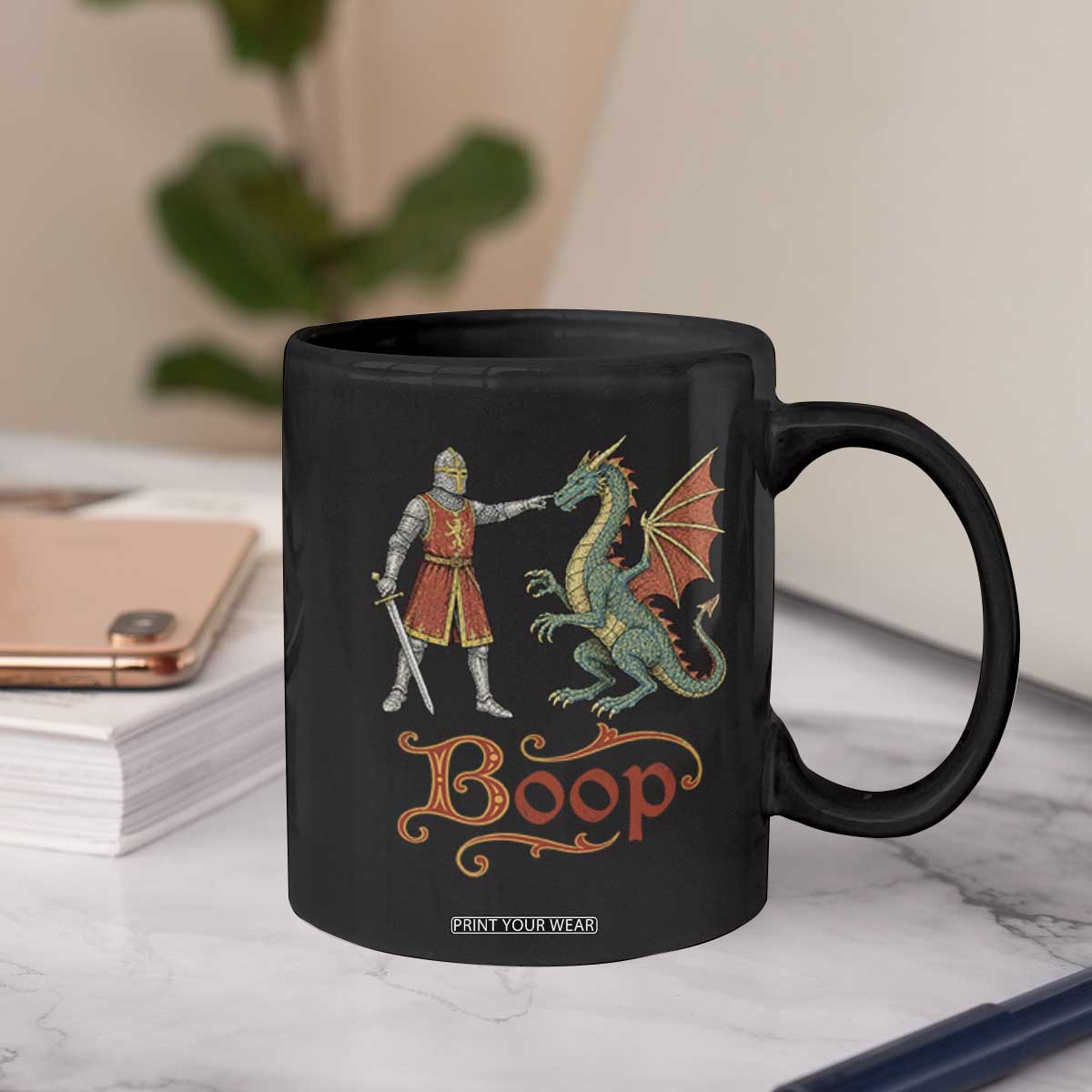 Boop Medieval Knight Dragon Coffee Mug Funny Ren Faire Dark Fantasy