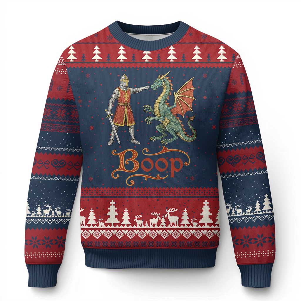 Boop Medieval Knight Dragon Ugly Christmas Sweater Funny Ren Faire Dark Fantasy TS11 Navy Red Print Your Wear