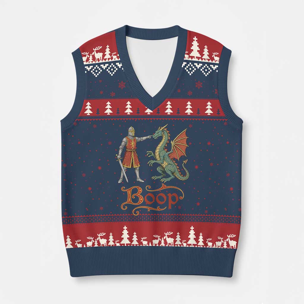 Boop Medieval Knight Dragon V-Neck Knit Sweater Vest Funny Ren Faire Dark Fantasy TS11 Navy Red Print Your Wear
