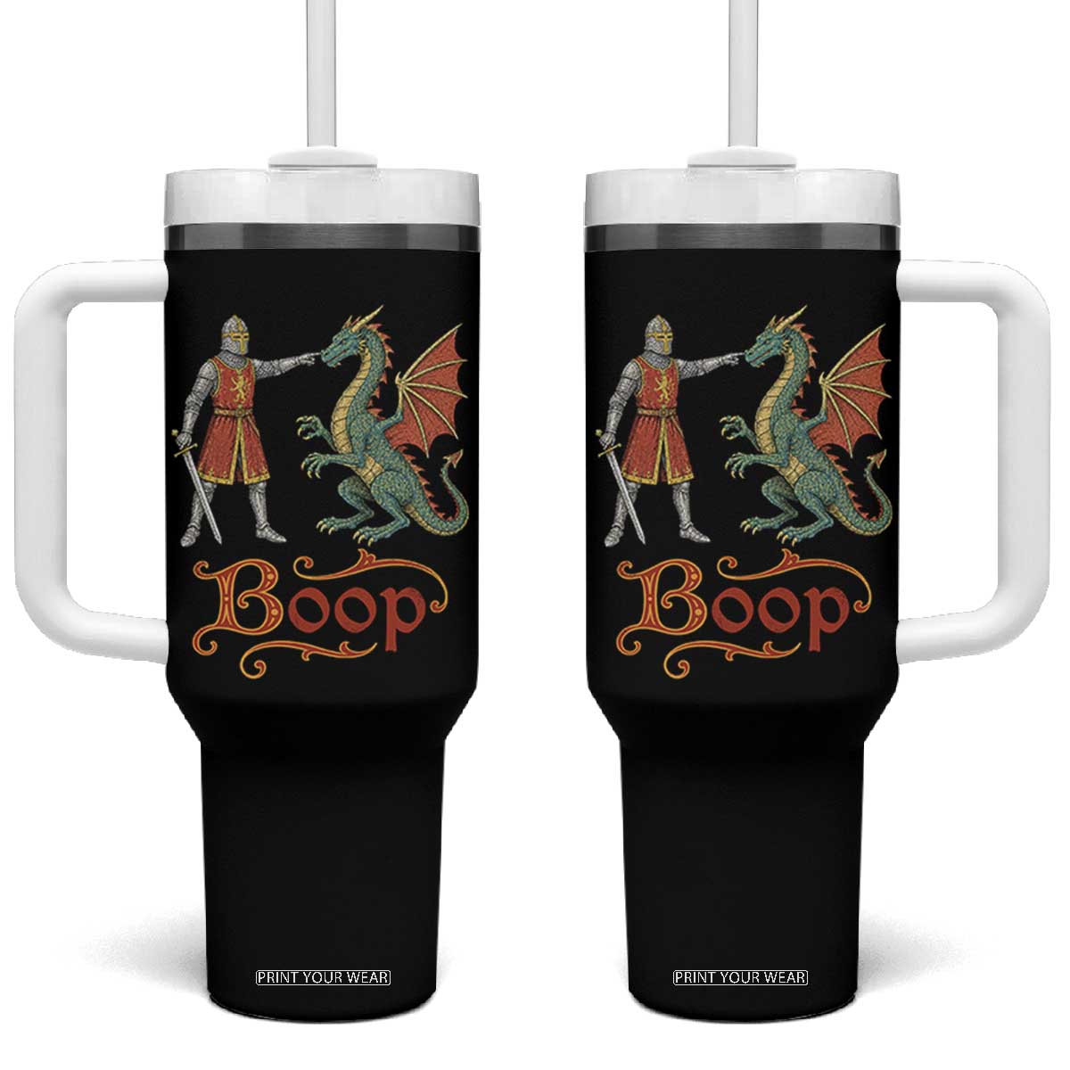 Boop Medieval Knight Dragon Tumbler With Handle Funny Ren Faire Dark Fantasy TS11 One Size: 40 oz Black Print Your Wear