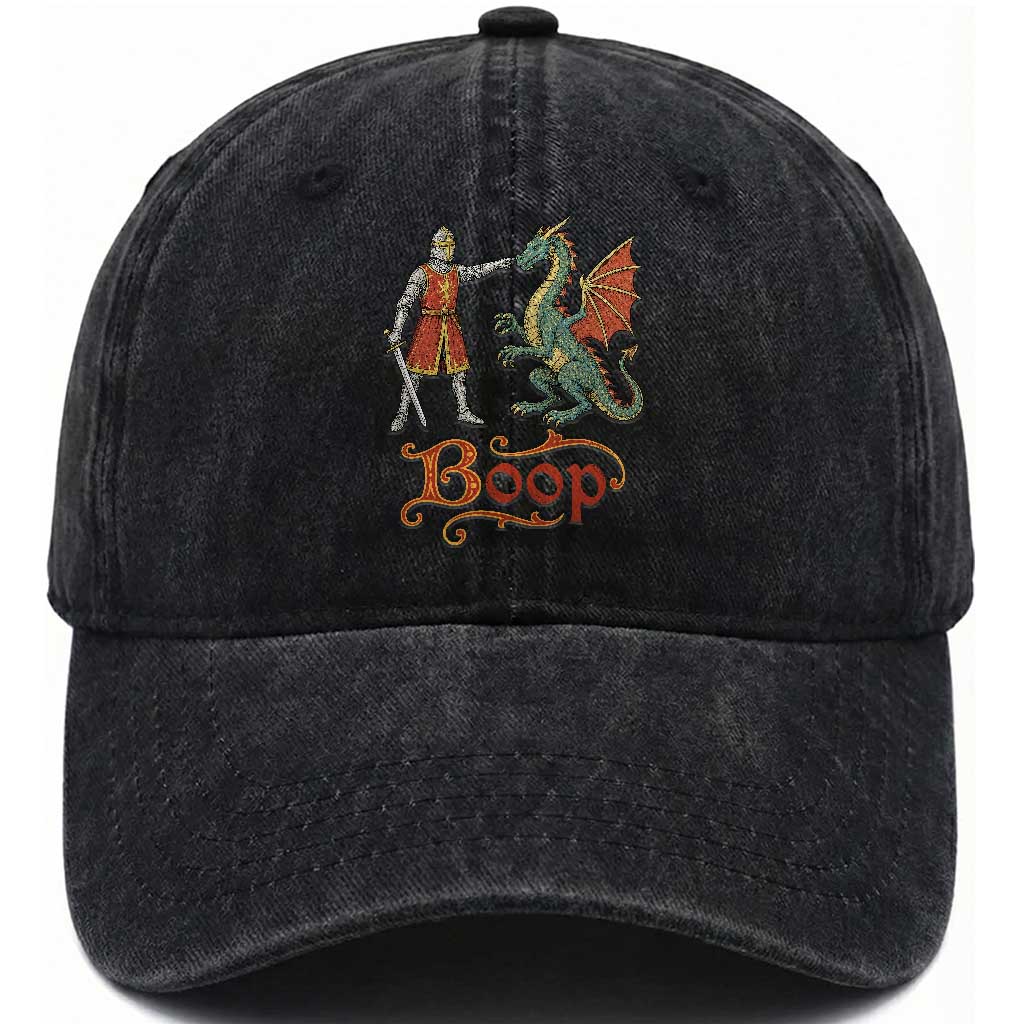 Boop Medieval Knight Dragon Washed Cotton Baseball Cap Funny Ren Faire Dark Fantasy TS11 Print Your Wear