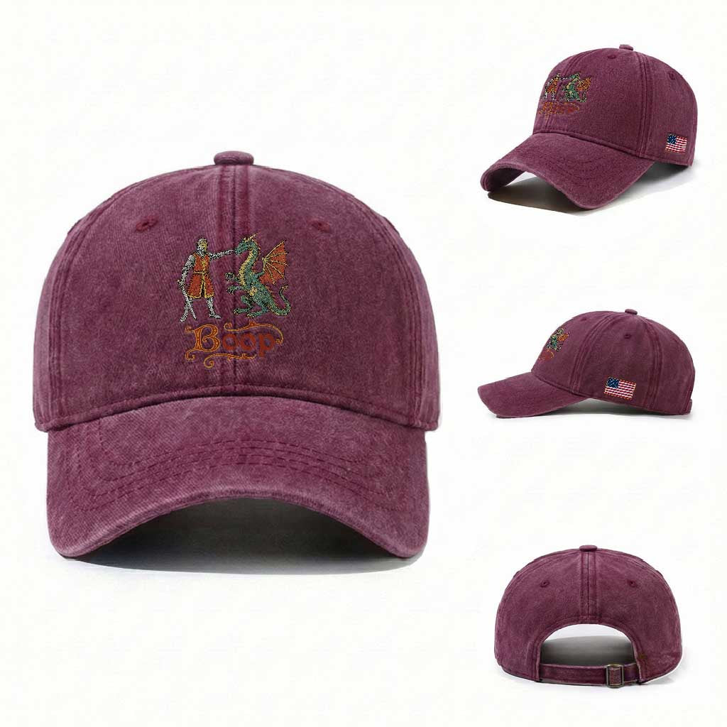 Boop Medieval Knight Dragon Washed Cotton Baseball Cap Funny Ren Faire Dark Fantasy