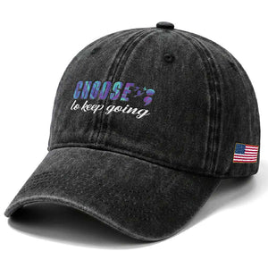 Suicide Prevention Awareness Washed Cotton Baseball Cap Choose To Keep Going Semicolon Birds