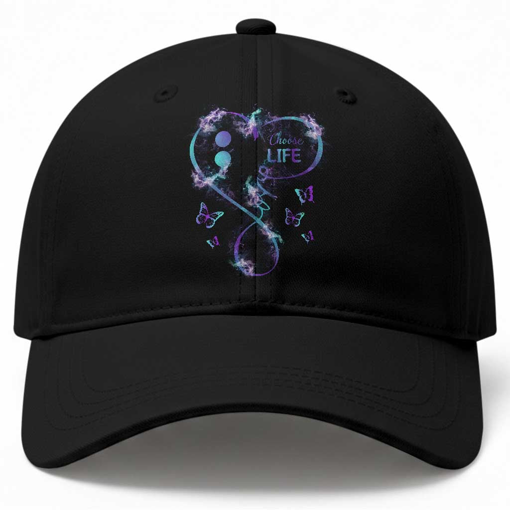 Suicide Prevention Awareness Baseball Cap Choose Life Love Heart Semicolon Butterfly