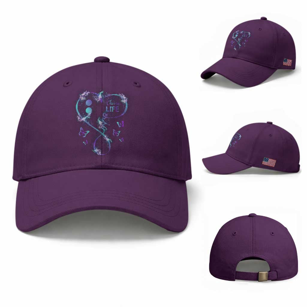 Suicide Prevention Awareness Baseball Cap Choose Life Love Heart Semicolon Butterfly