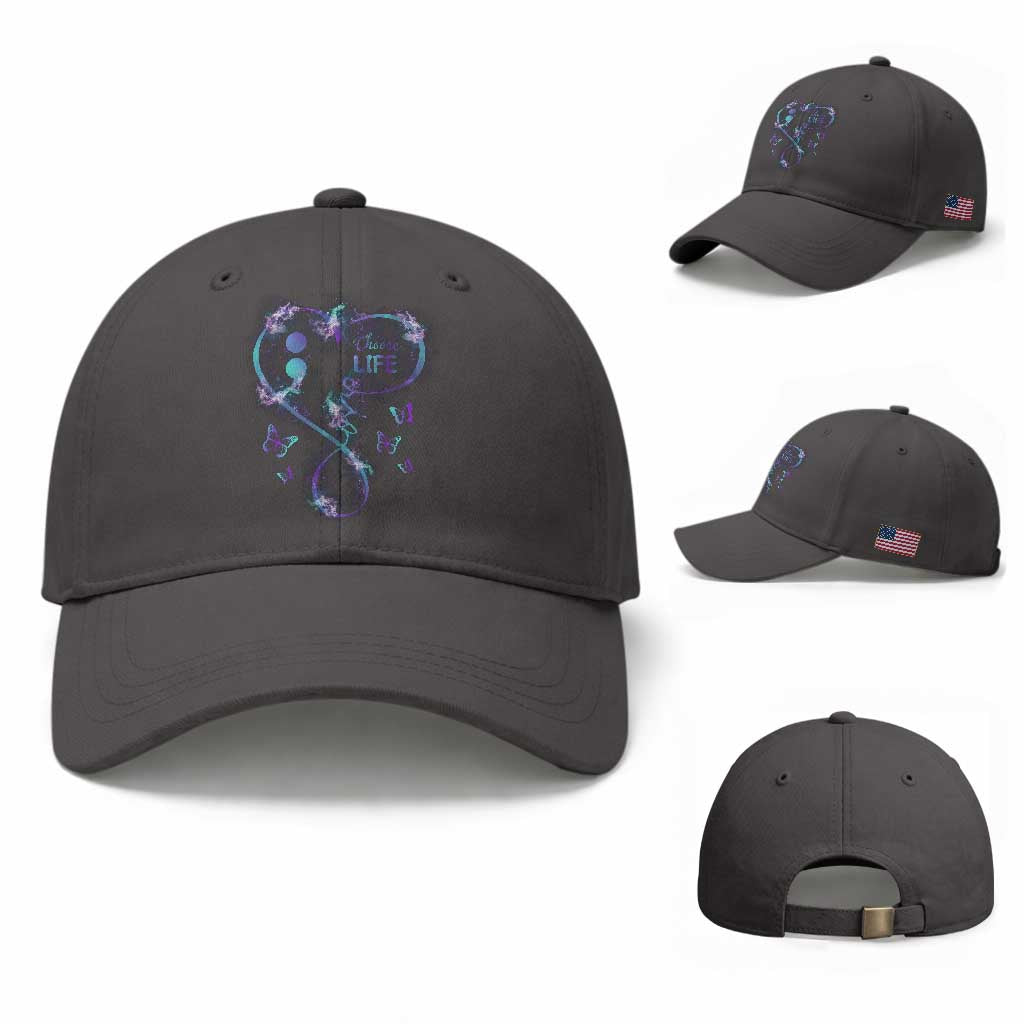 Suicide Prevention Awareness Baseball Cap Choose Life Love Heart Semicolon Butterfly