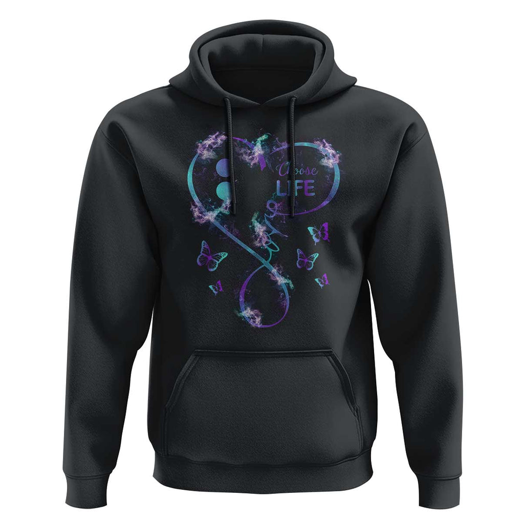 Suicide Prevention Awareness Hoodie Choose Life Love Heart Semicolon Butterfly TS11 Black Print Your Wear