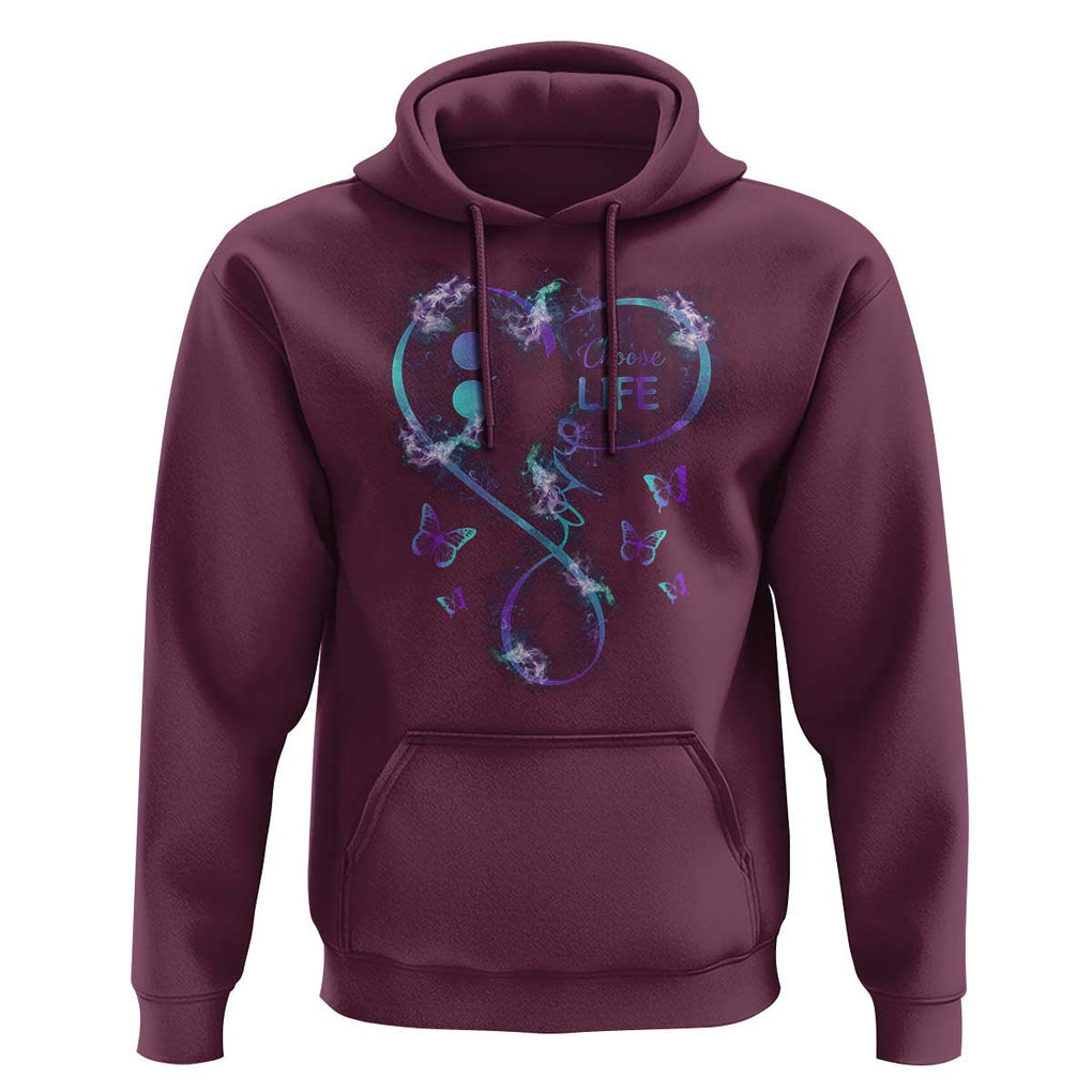 Suicide Prevention Awareness Hoodie Choose Life Love Heart Semicolon Butterfly TS11 Maroon Print Your Wear