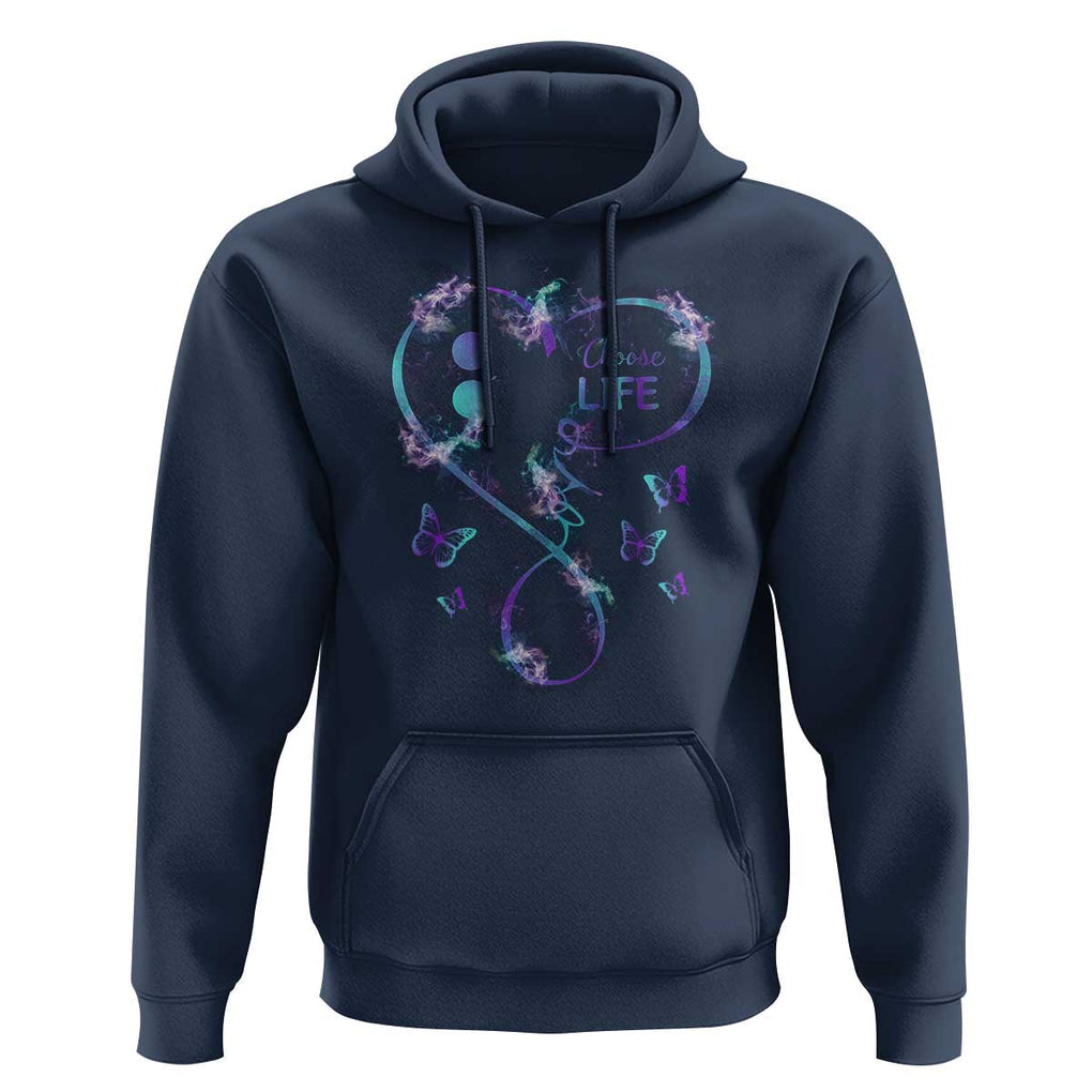 Suicide Prevention Awareness Hoodie Choose Life Love Heart Semicolon Butterfly TS11 Navy Print Your Wear