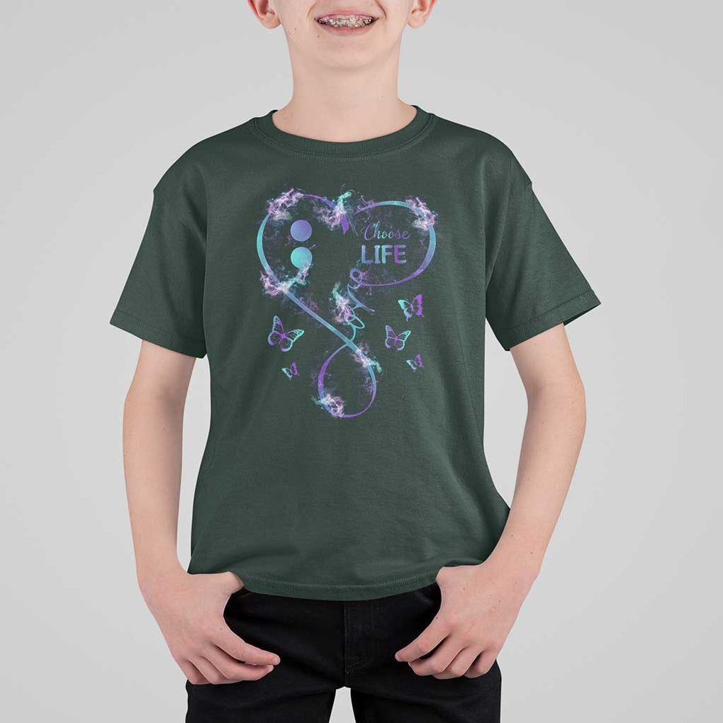 Suicide Prevention Awareness T Shirt For Kid Choose Life Love Heart Semicolon Butterfly TS11 Dark Forest Green Print Your Wear