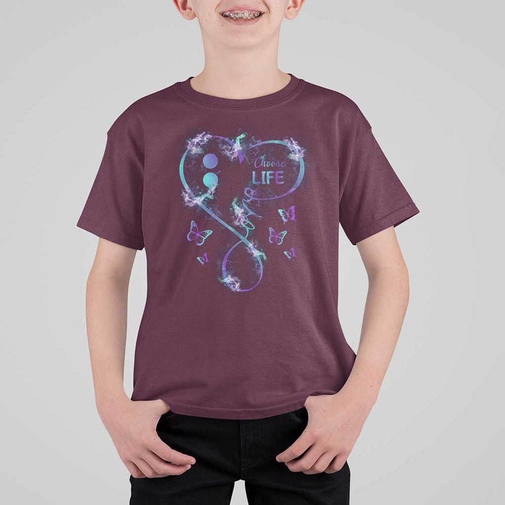 Suicide Prevention Awareness T Shirt For Kid Choose Life Love Heart Semicolon Butterfly TS11 Maroon Print Your Wear