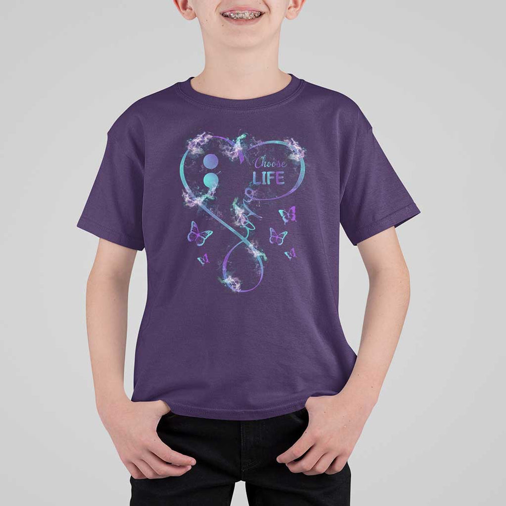 Suicide Prevention Awareness T Shirt For Kid Choose Life Love Heart Semicolon Butterfly TS11 Purple Print Your Wear