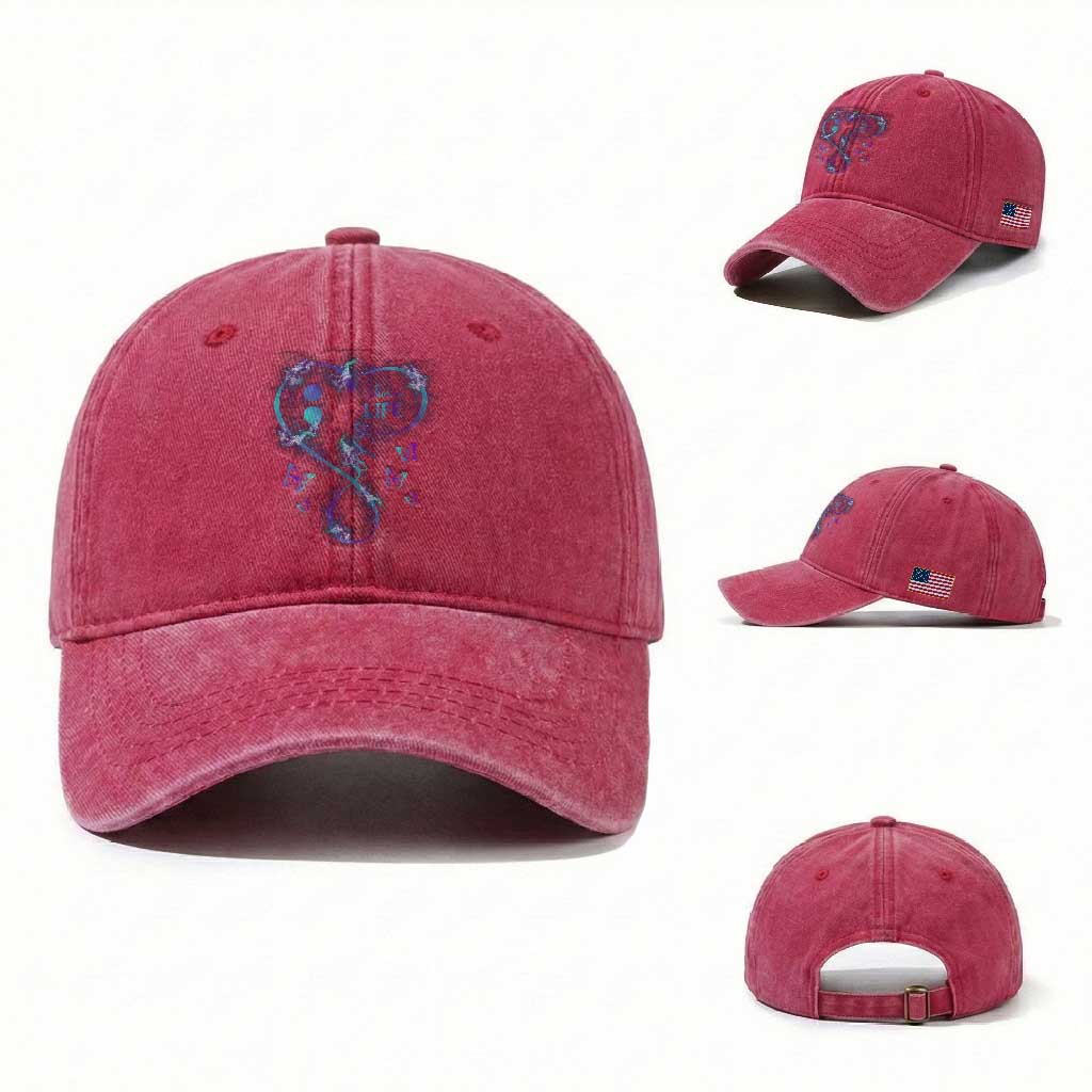 Suicide Prevention Awareness Washed Cotton Baseball Cap Choose Life Love Heart Semicolon Butterfly