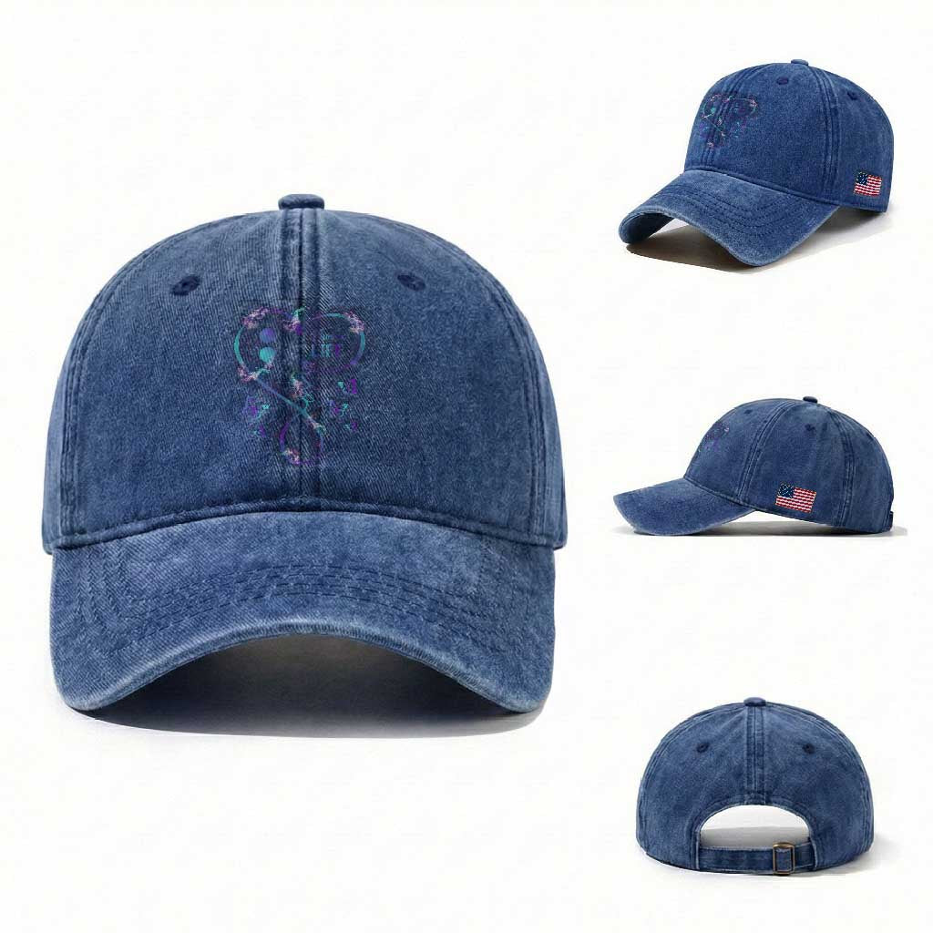 Suicide Prevention Awareness Washed Cotton Baseball Cap Choose Life Love Heart Semicolon Butterfly