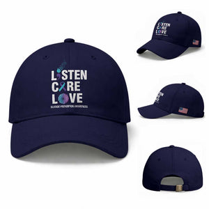 Suicide Prevention Awareness Baseball Cap Listen Care Love Semicolon Bird Flower Ribbon