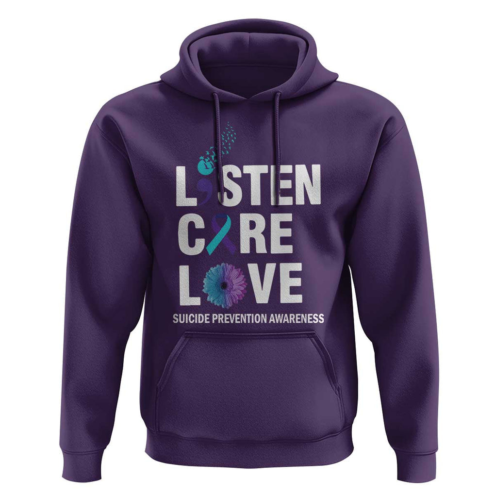 Suicide Prevention Awareness Hoodie Listen Care Love Semicolon Bird Flower Ribbon TS11 Purple Print Your Wear
