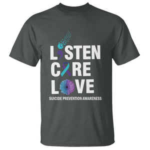 Suicide Prevention Awareness T Shirt Listen Care Love Semicolon Bird Flower Ribbon TS11 Dark Heather Print Your Wear