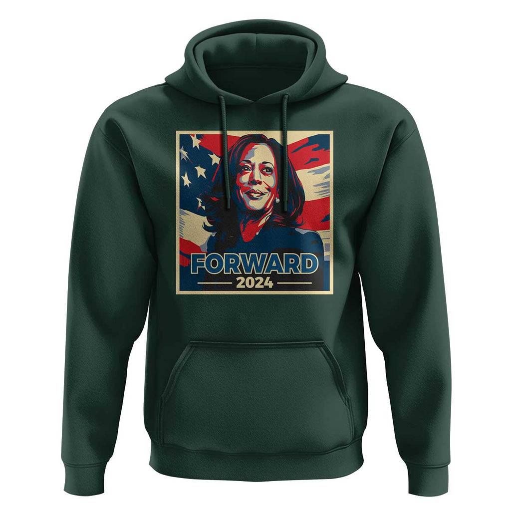 Harris Supporter Hoodie Forward 2024 American Election USA Flag TS11 Dark Forest Green Print Your Wear