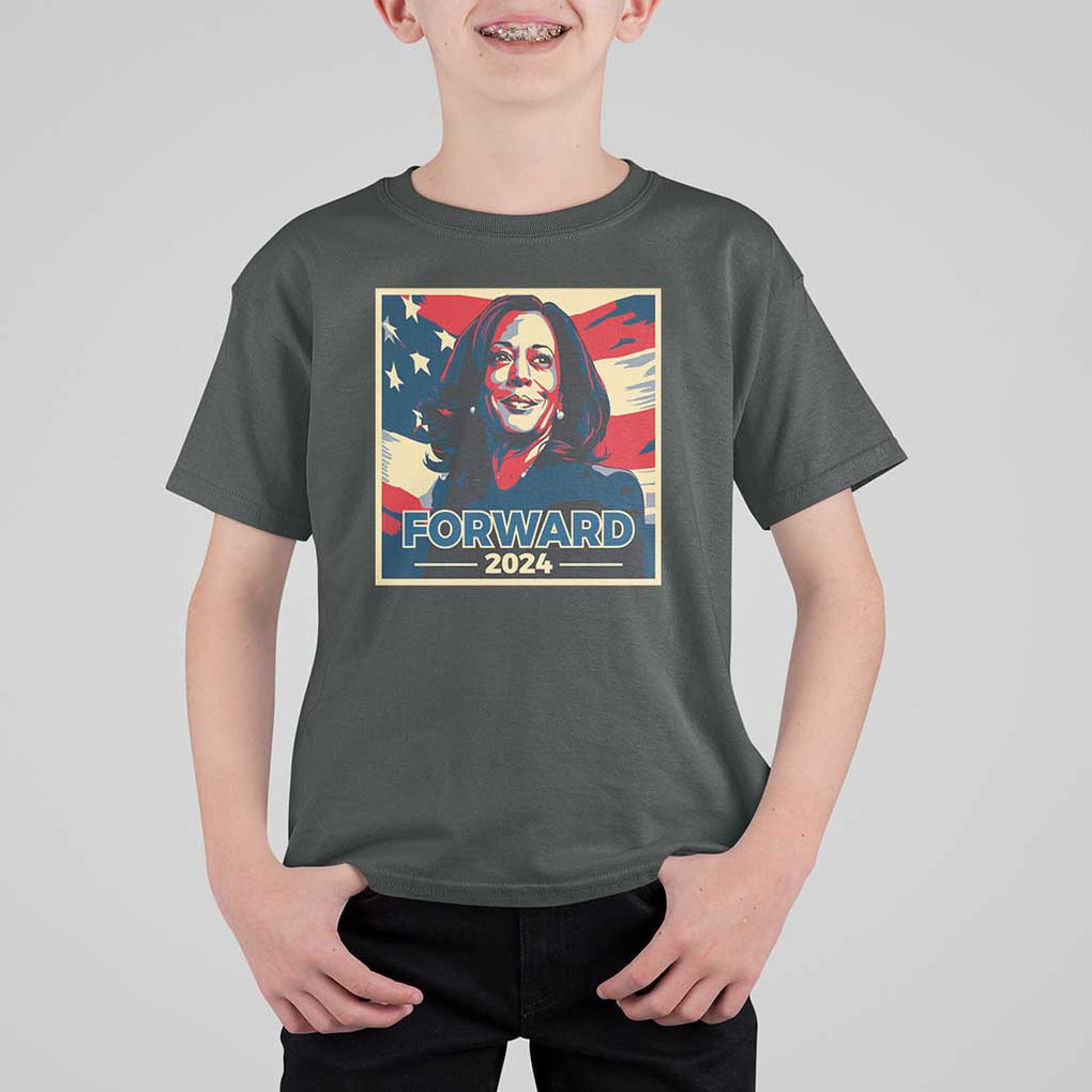 Harris Supporter T Shirt For Kid Forward 2024 American Election USA Flag TS11 Dark Heather Print Your Wear