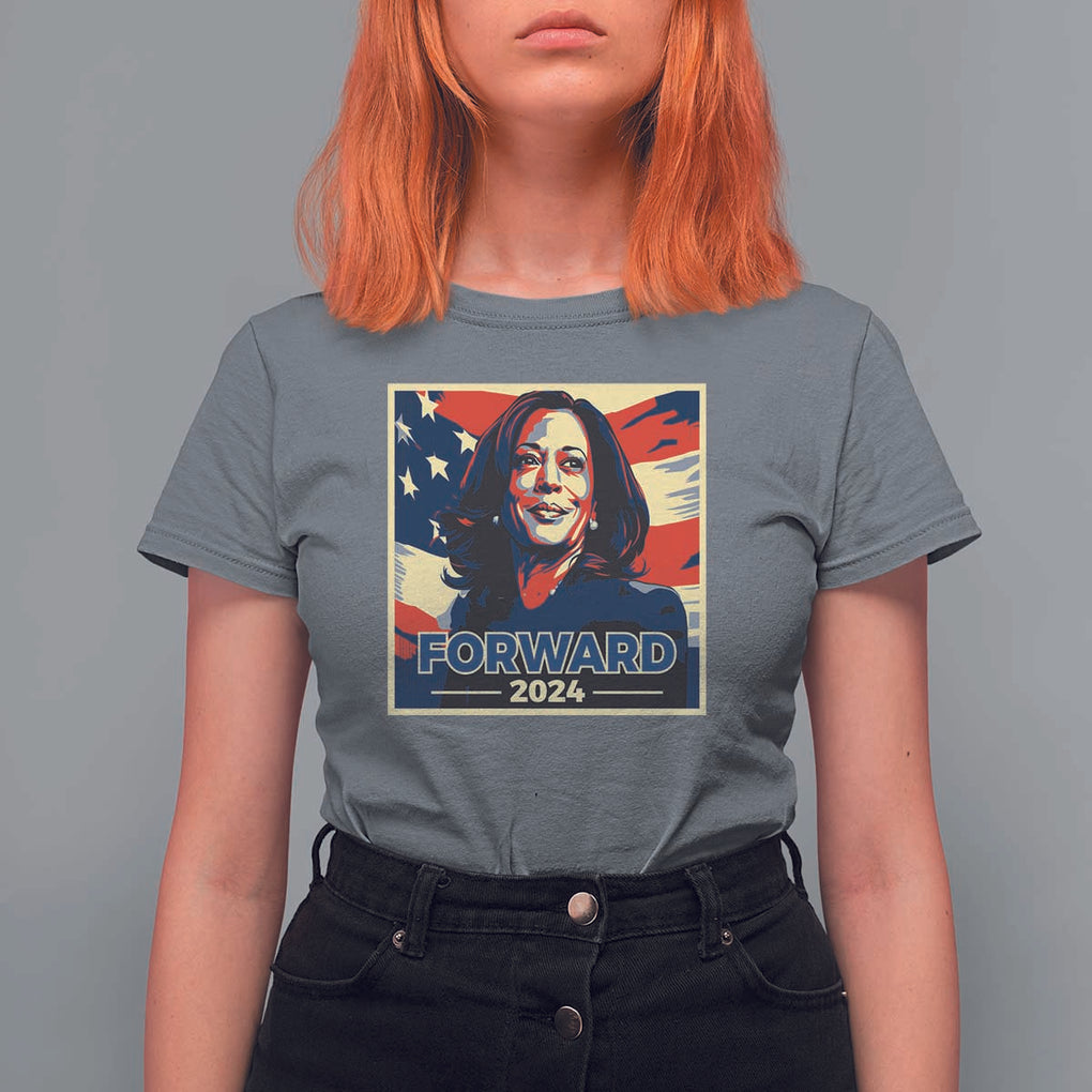 Harris Supporter T Shirt For Women Forward 2024 American Election USA Flag TS11 Charcoal Print Your Wear