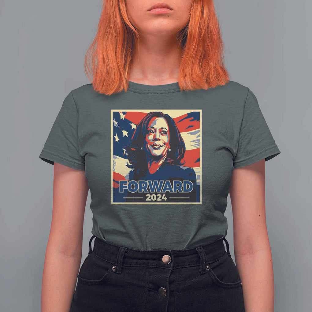 Harris Supporter T Shirt For Women Forward 2024 American Election USA Flag TS11 Dark Heather Print Your Wear