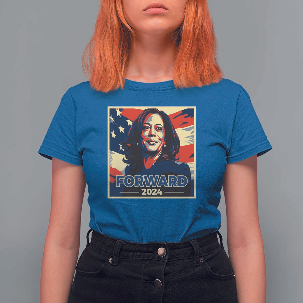 Harris Supporter T Shirt For Women Forward 2024 American Election USA Flag TS11 Royal Blue Print Your Wear