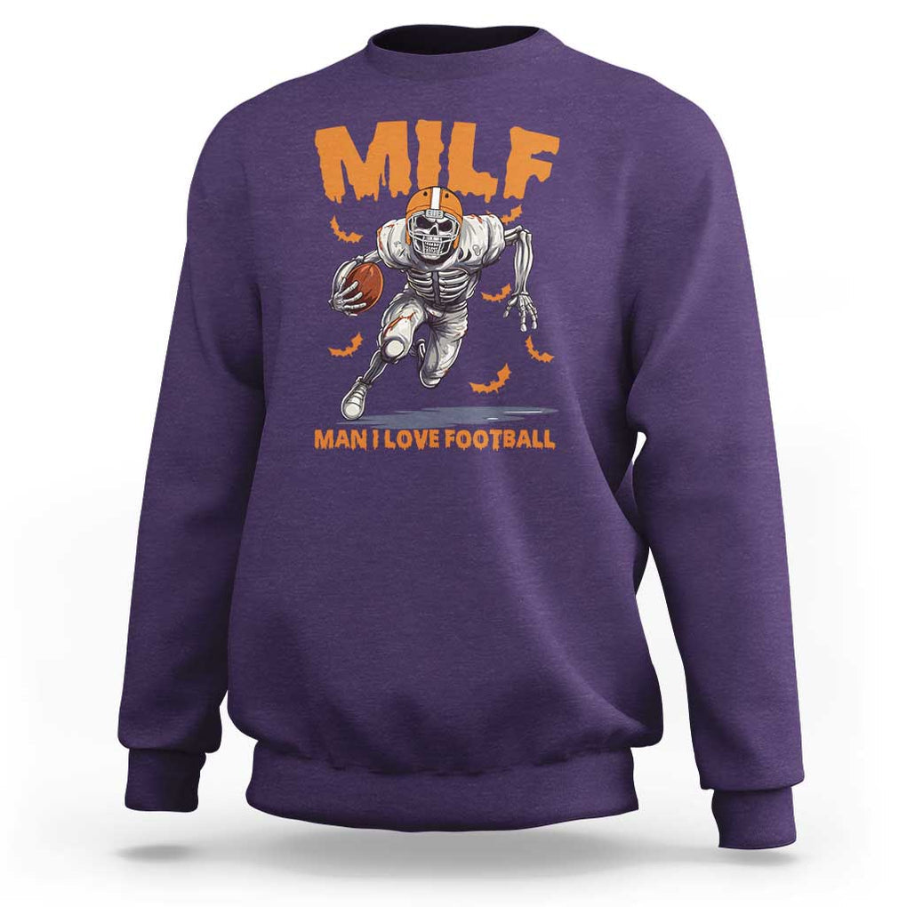 Funny Football Lover Sweatshirt MILF Man I Love Football Skeleton Player Bat TS11 Purple Print Your Wear