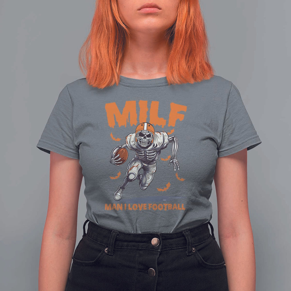 Funny Football Lover T Shirt For Women MILF Man I Love Football Skeleton Player Bat TS11 Charcoal Print Your Wear