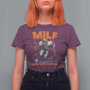 Funny Football Lover T Shirt For Women MILF Man I Love Football Skeleton Player Bat TS11 Maroon Print Your Wear