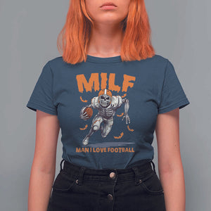 Funny Football Lover T Shirt For Women MILF Man I Love Football Skeleton Player Bat TS11 Navy Print Your Wear
