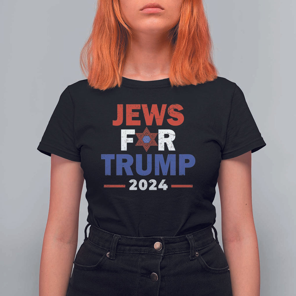 Jews for Trump 2024 T Shirt For Women Hebrew Trump Supporter Star of David TS11 Black Print Your Wear