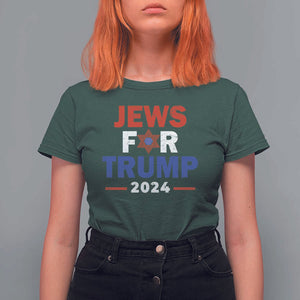 Jews for Trump 2024 T Shirt For Women Hebrew Trump Supporter Star of David TS11 Dark Forest Green Print Your Wear