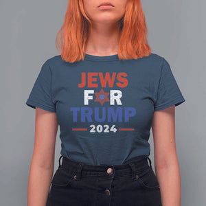 Jews for Trump 2024 T Shirt For Women Hebrew Trump Supporter Star of David TS11 Navy Print Your Wear