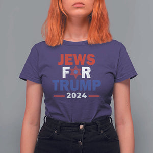 Jews for Trump 2024 T Shirt For Women Hebrew Trump Supporter Star of David TS11 Purple Print Your Wear