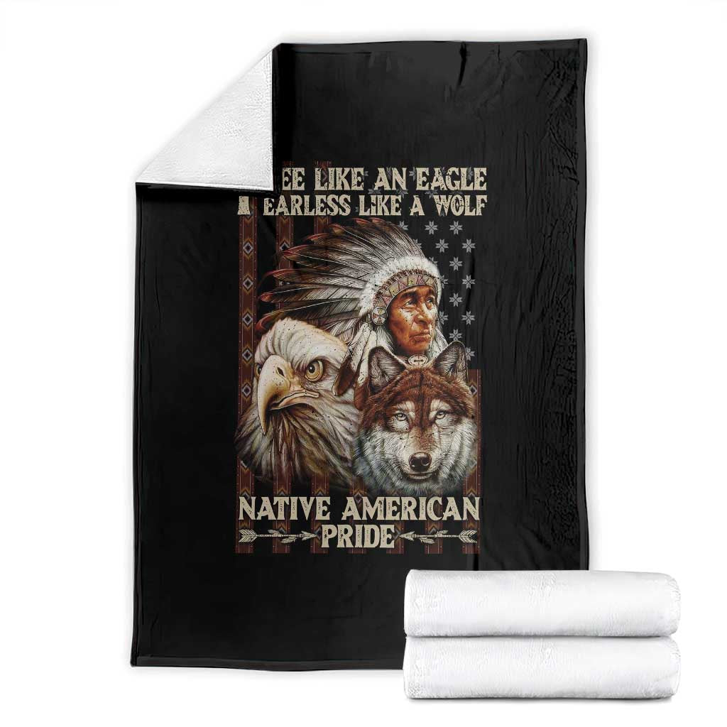 Native American Pride Throw Blanket Free Like An Eagle Fearless Like A Wolf Vintage Flag TS11 Black Print Your Wear