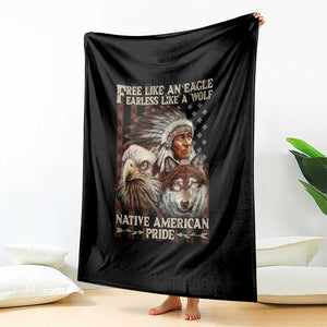 Native American Pride Throw Blanket Free Like An Eagle Fearless Like A Wolf Vintage Flag TS11 Print Your Wear