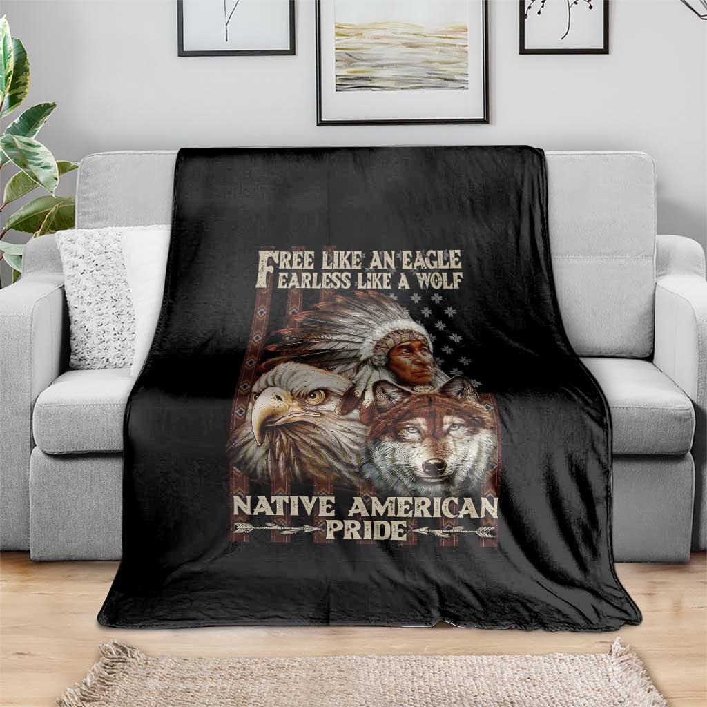 Native American Pride Throw Blanket Free Like An Eagle Fearless Like A Wolf Vintage Flag TS11 Print Your Wear