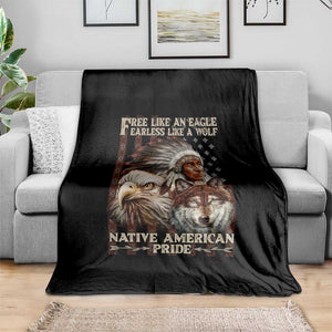 Native American Pride Throw Blanket Free Like An Eagle Fearless Like A Wolf Vintage Flag TS11 Print Your Wear