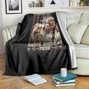 Native American Pride Throw Blanket Free Like An Eagle Fearless Like A Wolf Vintage Flag TS11 Print Your Wear