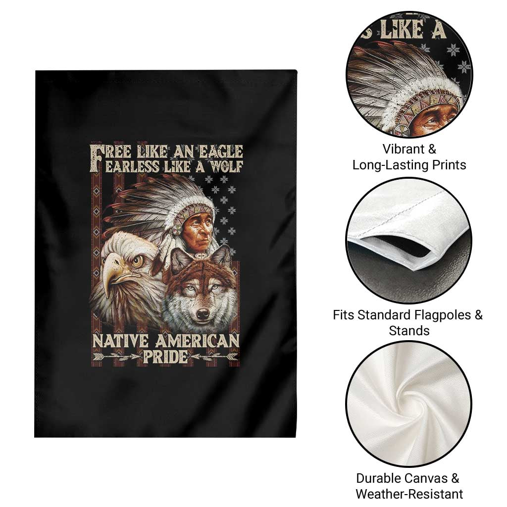 Native American Pride Garden Flag Free Like An Eagle Fearless Like A Wolf Vintage Flag TS11 Print Your Wear