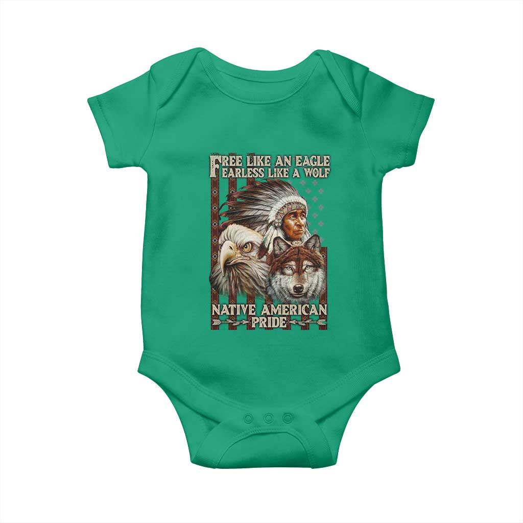 Native American Pride Baby Onesie Free Like An Eagle Fearless Like A Wolf Vintage Flag TS11 Irish Green Print Your Wear