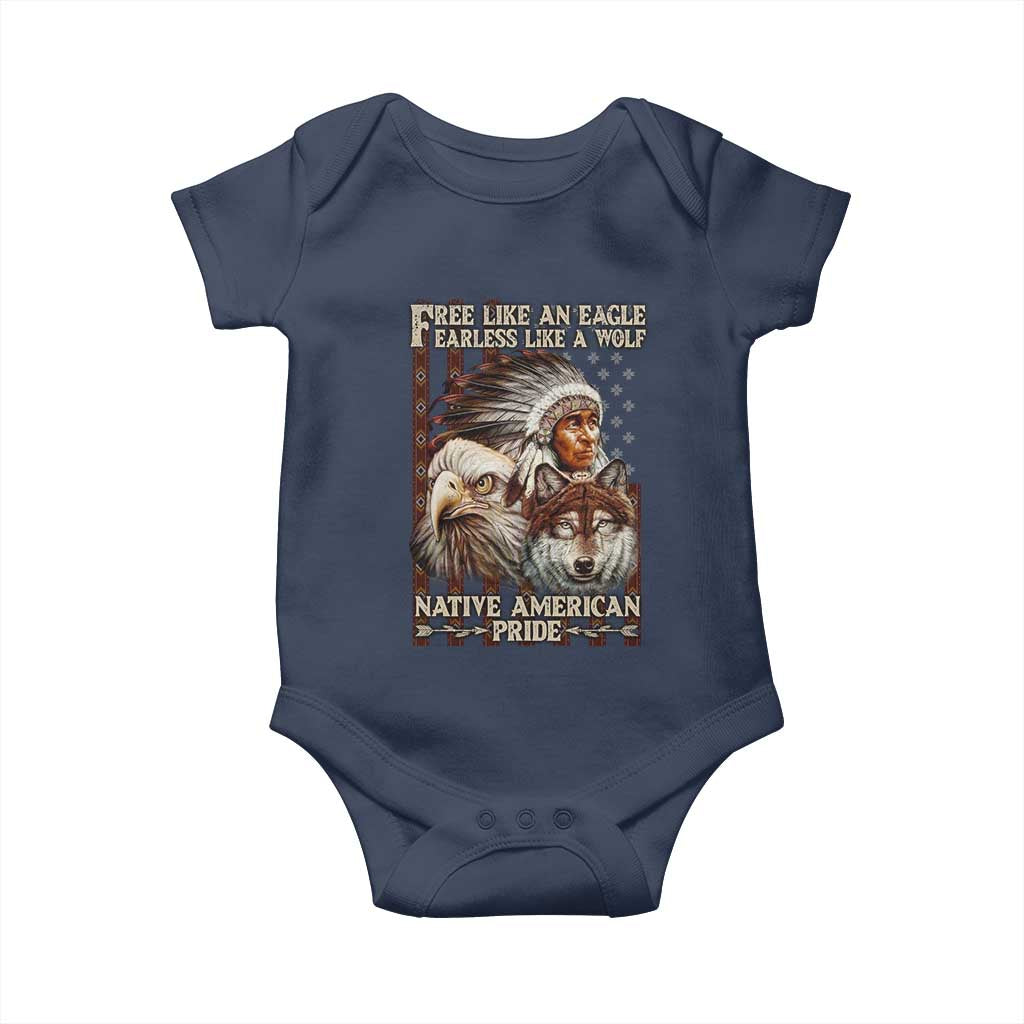 Native American Pride Baby Onesie Free Like An Eagle Fearless Like A Wolf Vintage Flag TS11 Navy Print Your Wear