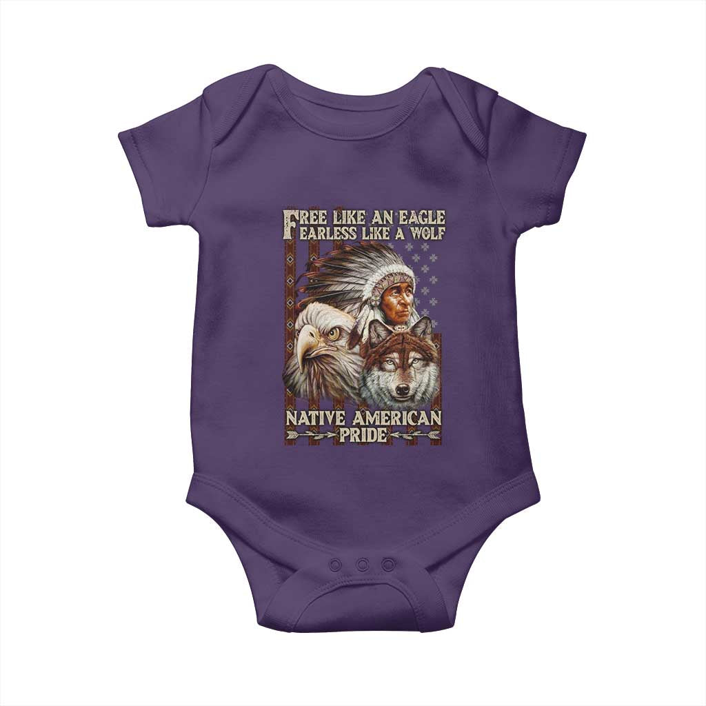 Native American Pride Baby Onesie Free Like An Eagle Fearless Like A Wolf Vintage Flag TS11 Purple Print Your Wear