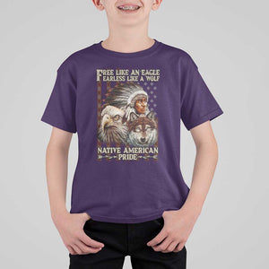 Native American Pride T Shirt For Kid Free Like An Eagle Fearless Like A Wolf Vintage Flag TS11 Purple Print Your Wear