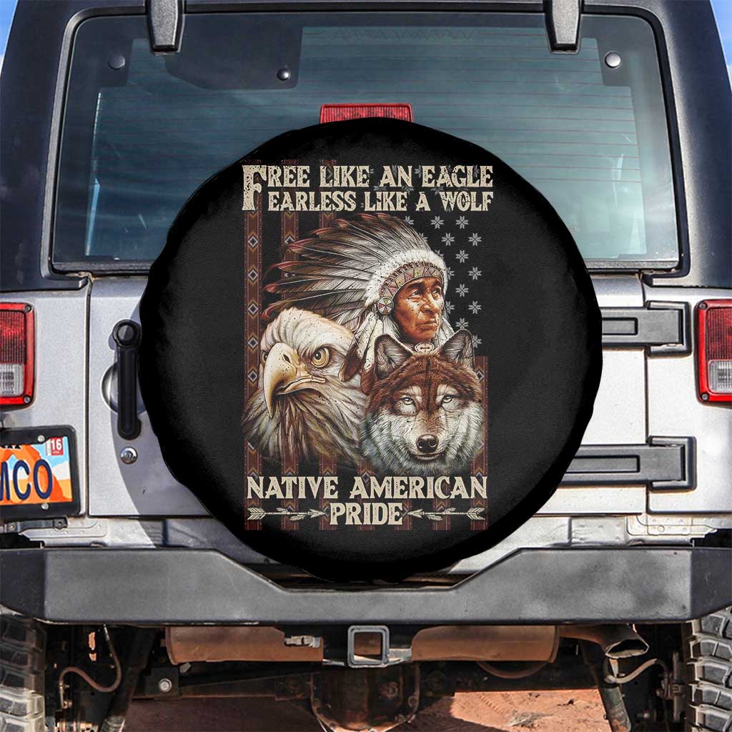 Native American Pride Spare Tire Cover Free Like An Eagle Fearless Like A Wolf Vintage Flag TS11 No hole Black Print Your Wear
